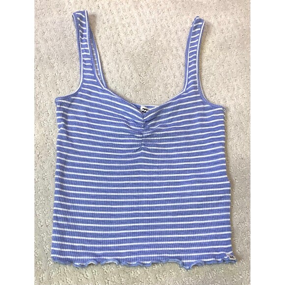 BillaBong textured light blue and white striped cropped tank | Size Medium - Picture 1 of 5